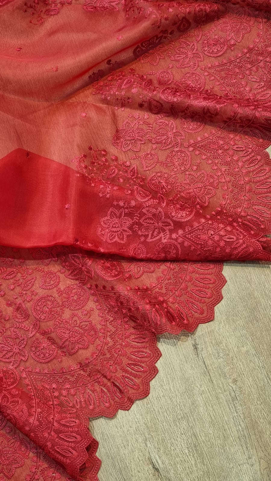 Pure Organza Silk Embroidery Torani Cutwork Scallop Border
