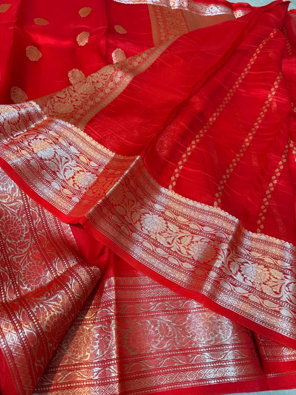 Pure Handloom Kora Banarasi Silk Saree
