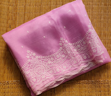 Pure Organza Silk Saree With Pearl Style Scallop Edging Embroidery Work All Over
