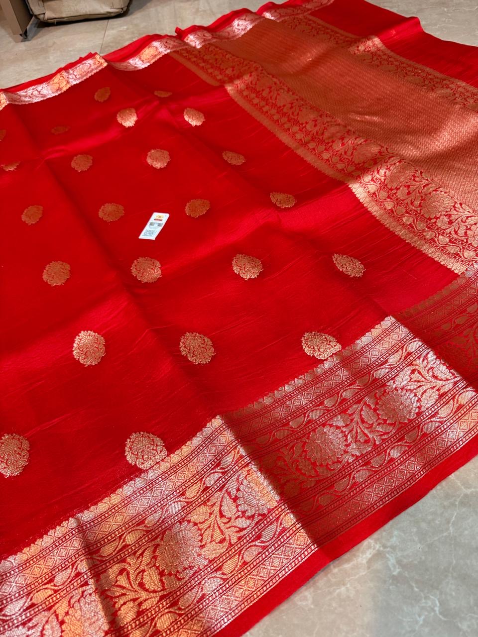 Pure Handloom Kora Banarasi Silk Saree