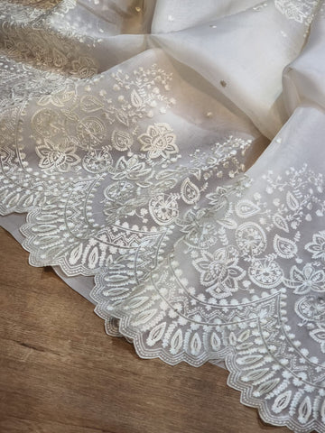Pure Organza Silk Embroidery Torani Cutwork Scallop Border