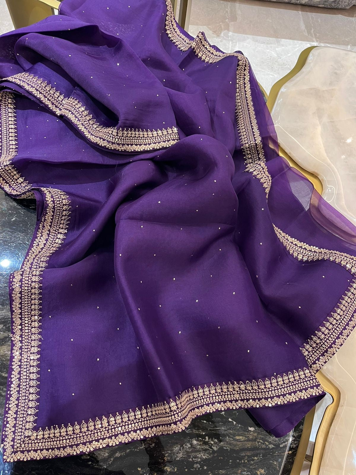 Pure Organza Silk Saree With Embroidery Border