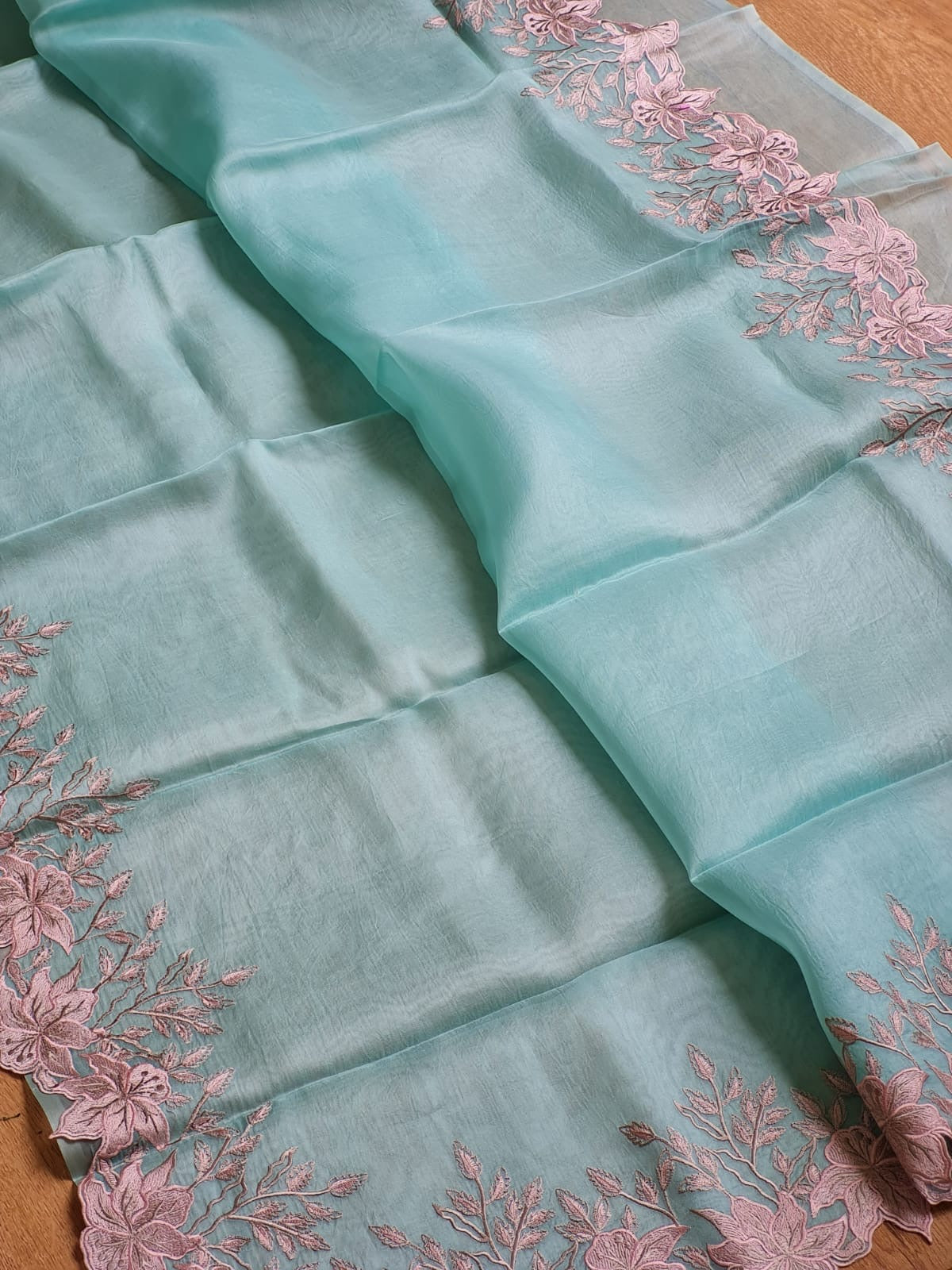 Organza Silk Saree With Alfi Scallop Embroidery Border