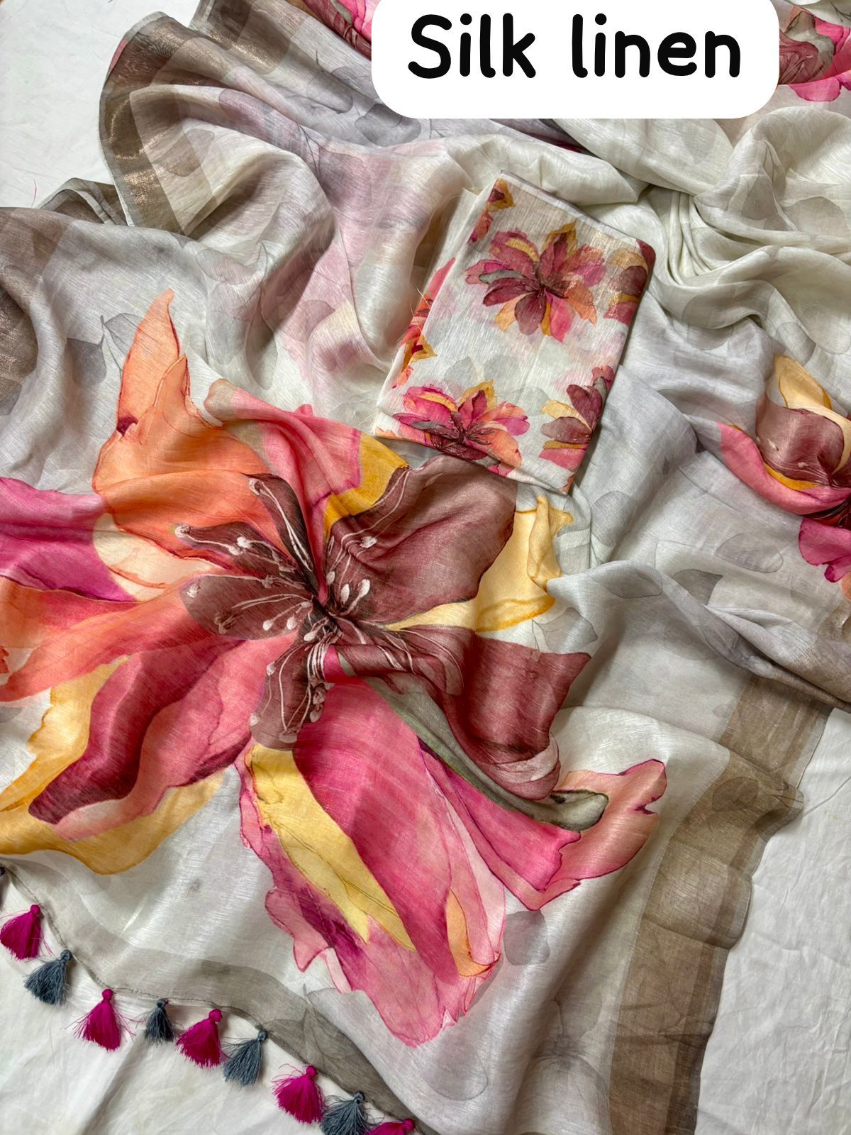 Linen Silk Digital Print Saree