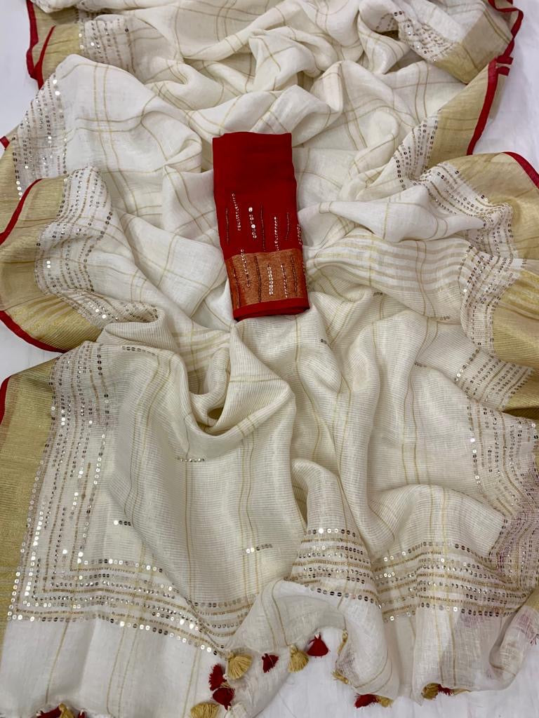 Linen By Linen Sequence Cut Dana Work Saree