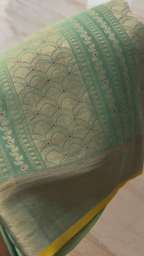 Pure Mysore Brocade Crepe Silk Saree With Meenakari Weave