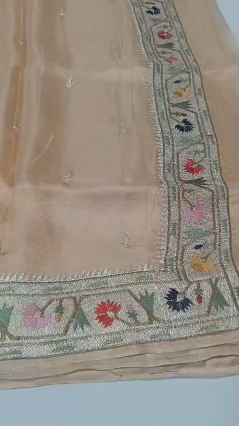 Pure Banarasi Soft Tissue Silk Saree With Paithani Embroidery Border