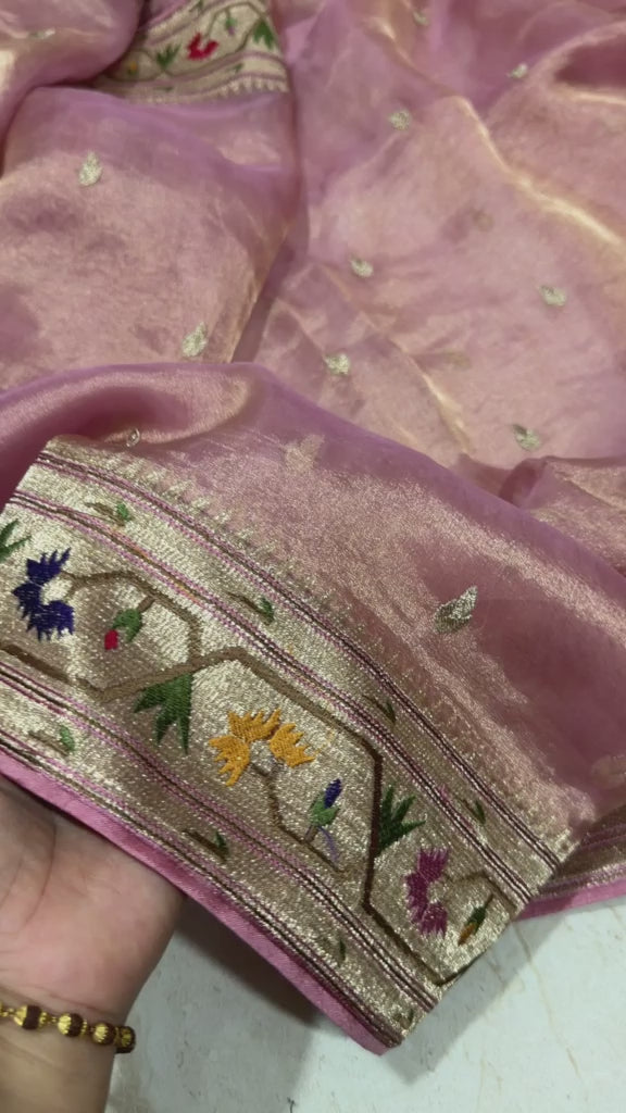Premium Soft Tissue Silk Saree With Paithani Embroidery Border
