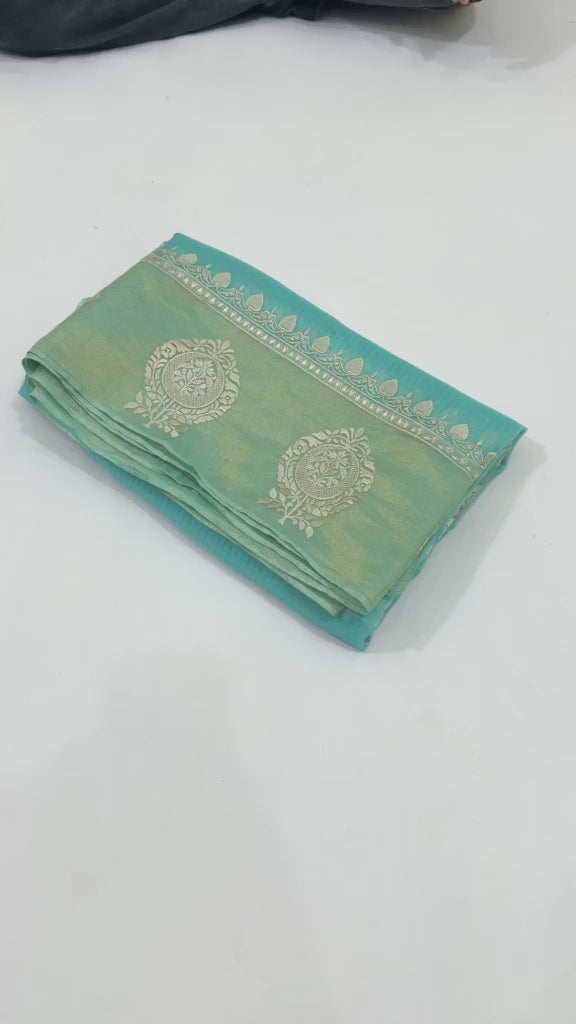 Pure Banarasi Soft Tissue Silk Saree With Embroidery Border Butta