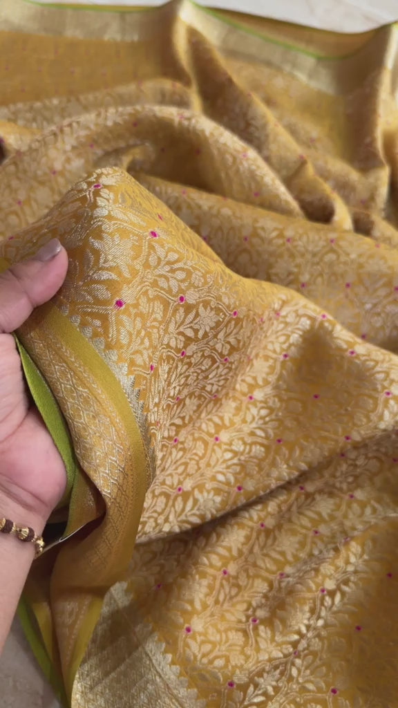 Pure Mysore Brocade Crepe Silk Saree With Meenakari Weave