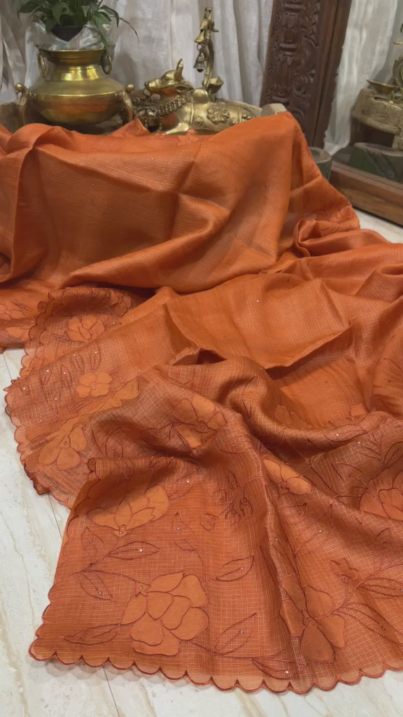 Tussar Kota Saree with Appliqué & Embroidery Border
