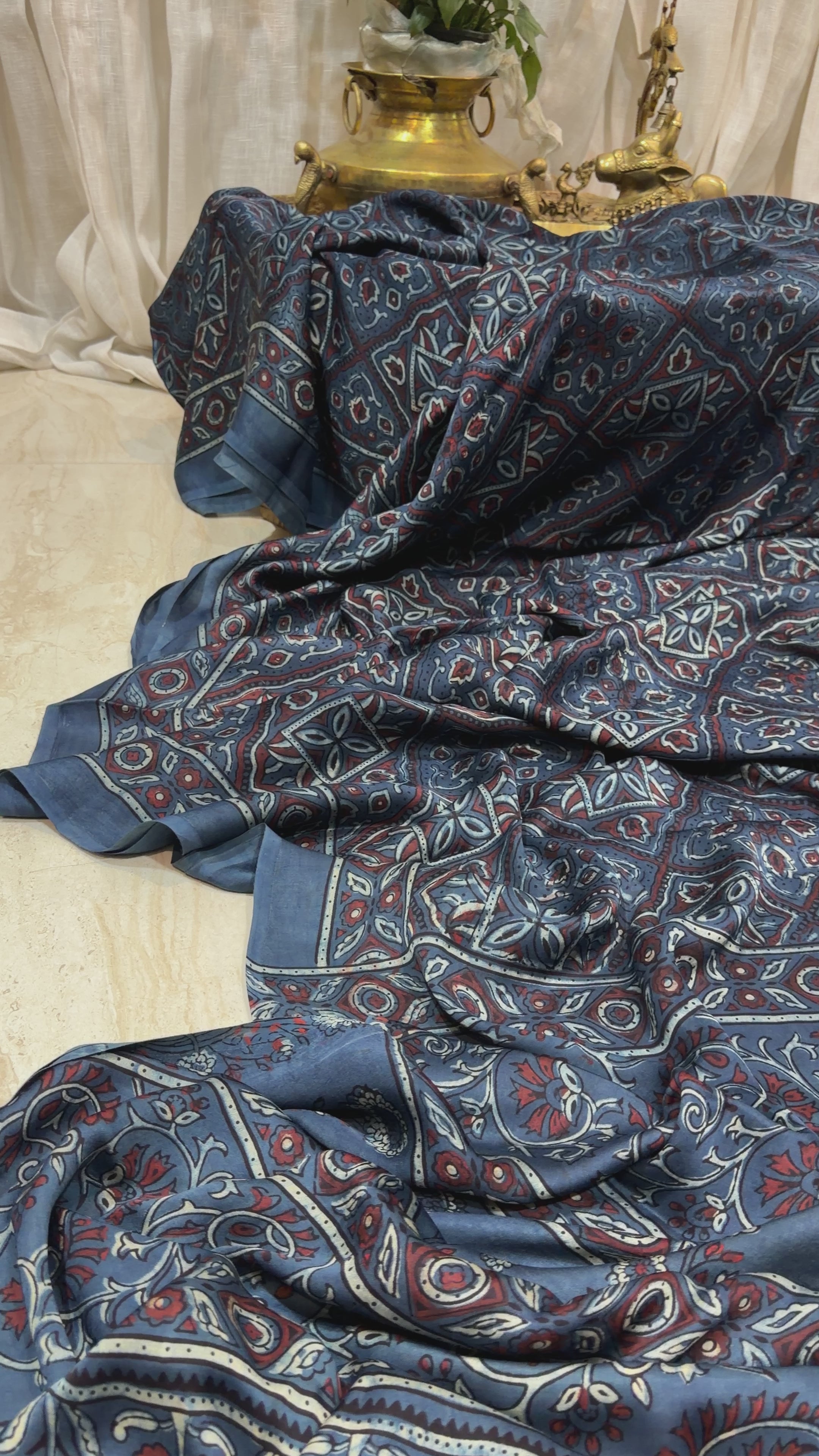 Pure Modal Silk Saree Hand Block Ajrakh Print