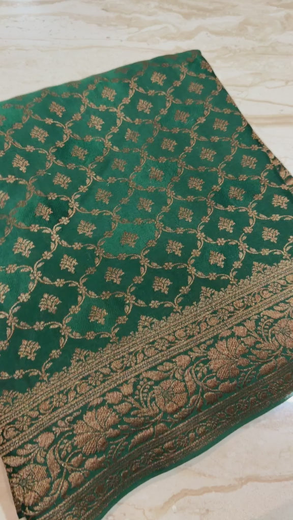 Pure Mysore Brocade Crepe Silk Saree With Antiq Zari Weave