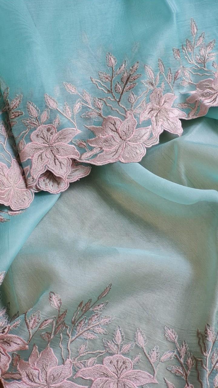 Pure Handloom Silk Embroidery Cutwork Scallop Border Saree color ...